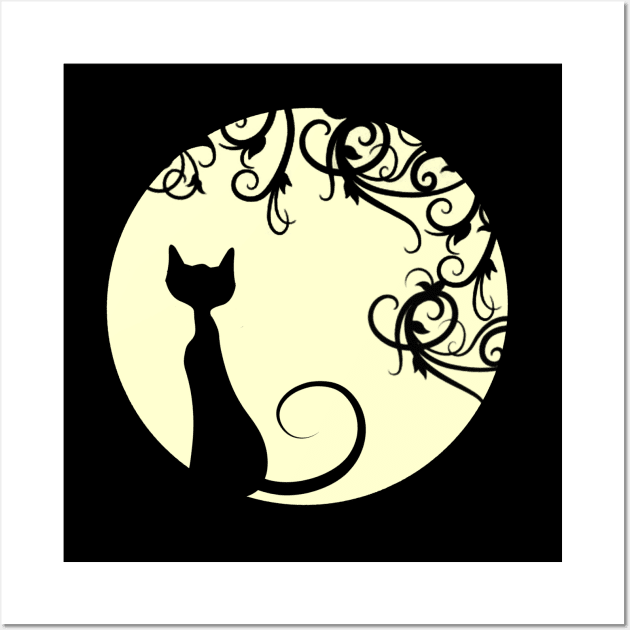 Black cat in the moon Wall Art by Skorretto